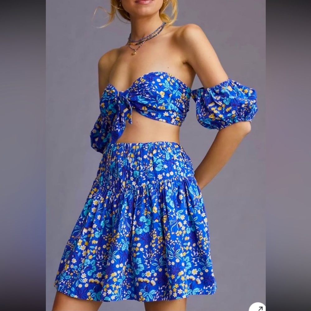 NWT Anthropologie Maeve Floral 2-Piece Mini Skirt Cropped Top Dress